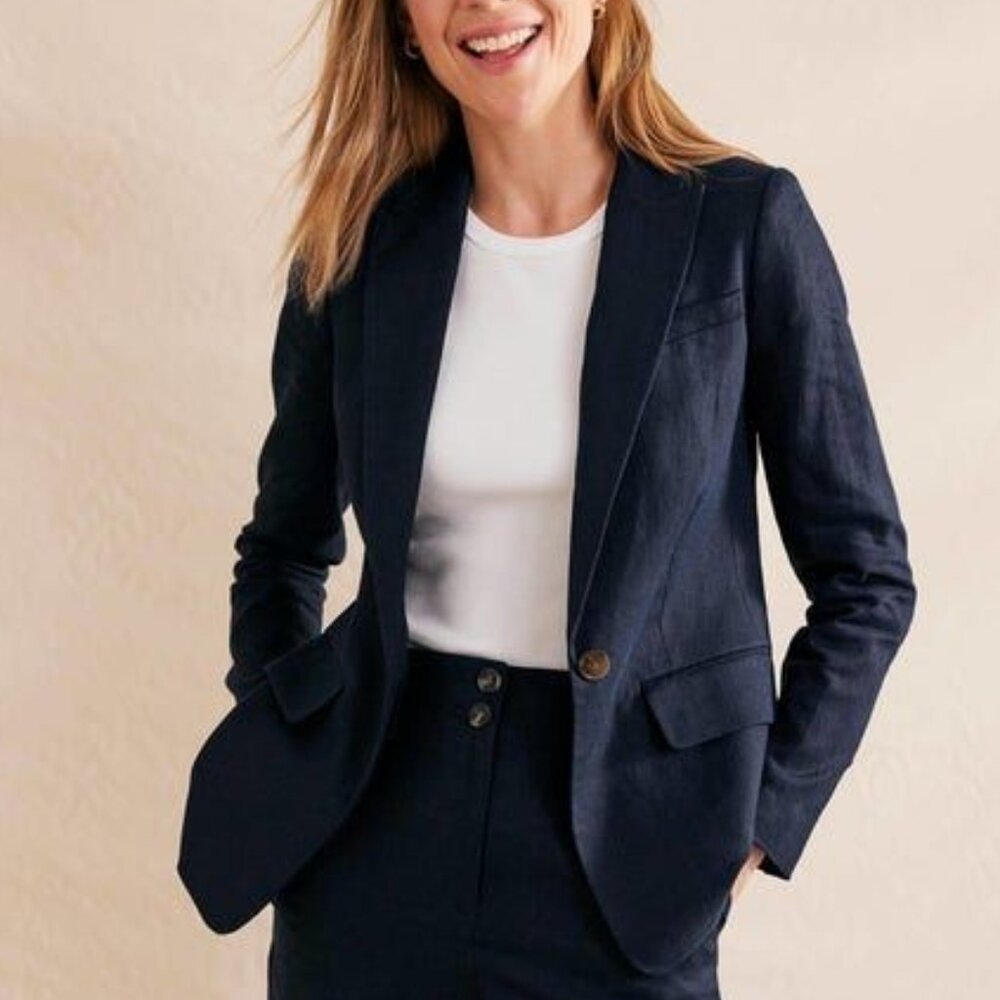 Willow & Thread Navy Linen Blazer, US 12